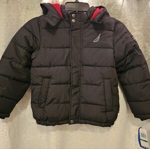 Nautica Kids Black Puffer Jacket with Red Lining